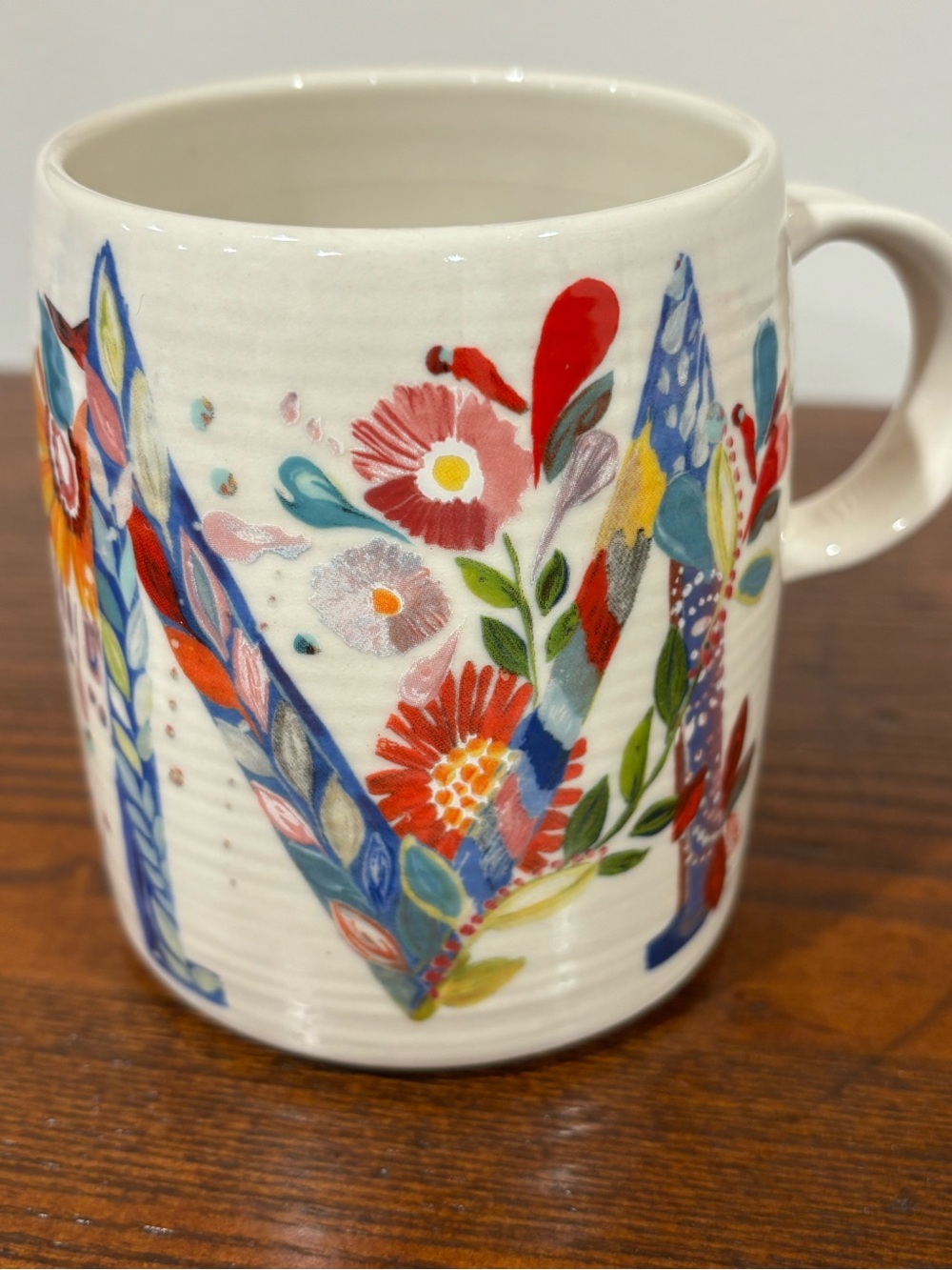 Anthropologie Starla M Halfmann Monogram Letter M Floral Ceramic Coffee Mug 4"